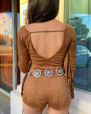 Andrea Fringe Romper (Brown)