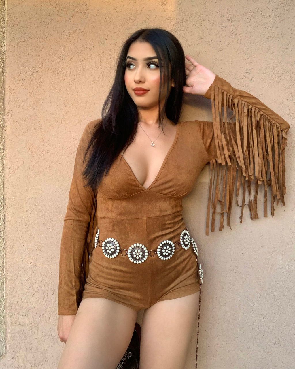 Andrea Fringe Romper (Brown)