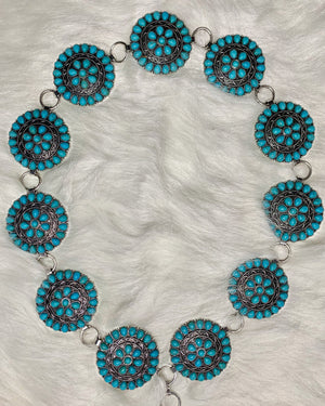 Turquoise Silvertone Concho Belt