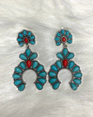 Turquoise/Red Western Squash Blossom Earrings