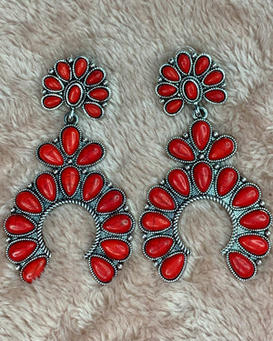 Red Western Squash Blossom Earrings